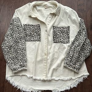 POL JOIE Women's Cream and Leopard Print Jacket